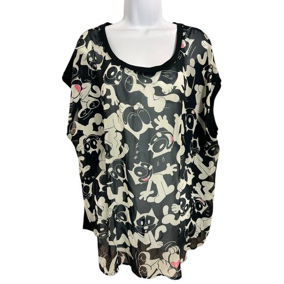 Felix The Cat Black White Sleeveless Blouse Sz 2X 18/20 2 Torrid Semi Sheer Top - Picture 2 of 7
